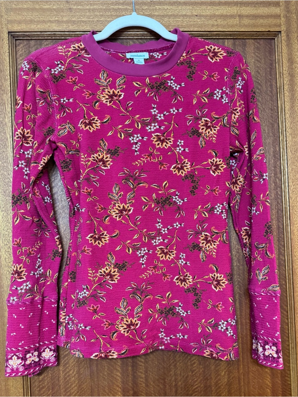 Sundance Thermal Floral Crewneck Top - Raspberry Pink, size Medium